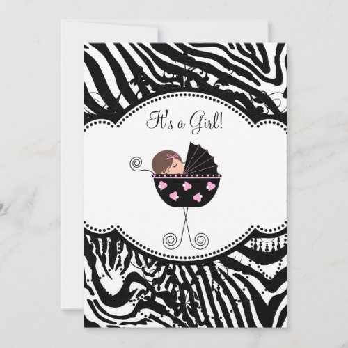 Pink Black Zebra Baby Girl Shower Invitations