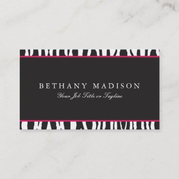 Pink & Black Zebra Business Cards by businessessentials at Zazzle