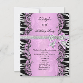Pink Black Zebra Elegant Birthday Party Invitation