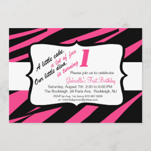 Pink & Black Zebra Girls First Birthday Invite