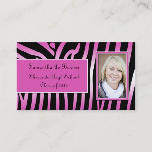 Pink Black Zebra Graduation Handouts Business Card