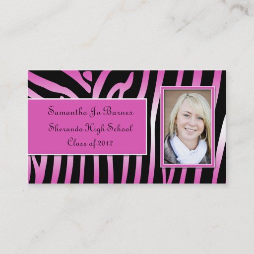 Customizable Pink Black Zebra Graduation Handouts Business Card