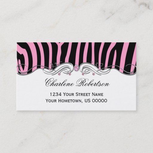 Customizable Pink Black Zebra Pink Diamonds Ornate Silver Sw Business Card