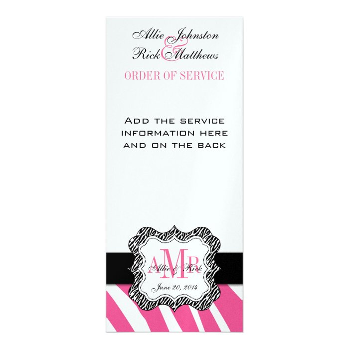 Pink Black Zebra Print Monogram Wedding Program Personalized Announcements