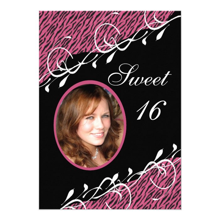 Pink & Black Zebra Print Sweet 16 Invitation