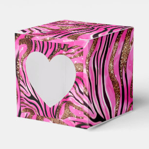 Pink & Black Zebra Print With Gold Accents Favor Boxes
