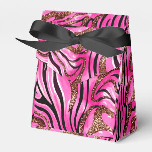 Pink & Black Zebra Print With Gold Accents Favor Boxes