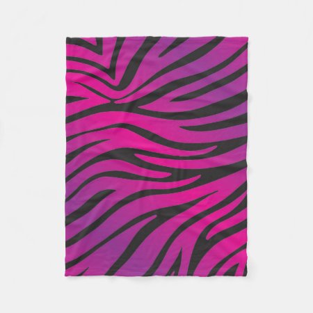 Pink & Black Zebra Stripe Animal Print Fleece Blanket