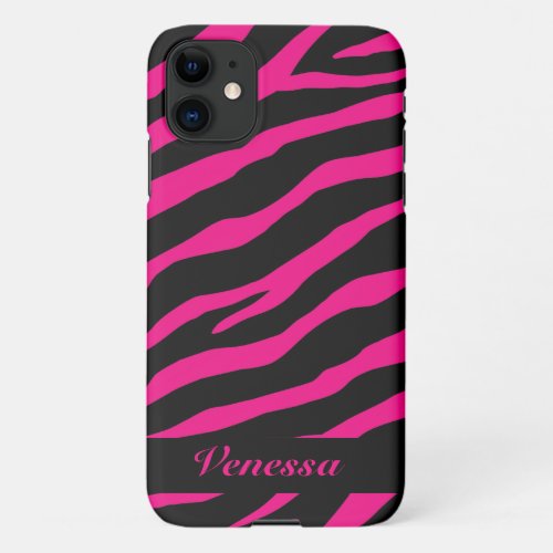 Pink black zebra stripe animal print Zazzle Basic iPhone 11 Case