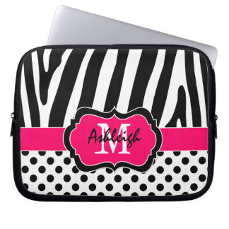 Pink Black Zebra Stripes Polka Dots Laptop Case