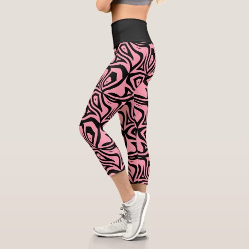 Pink  Black Zebra Stripes Womens Capris Leggings