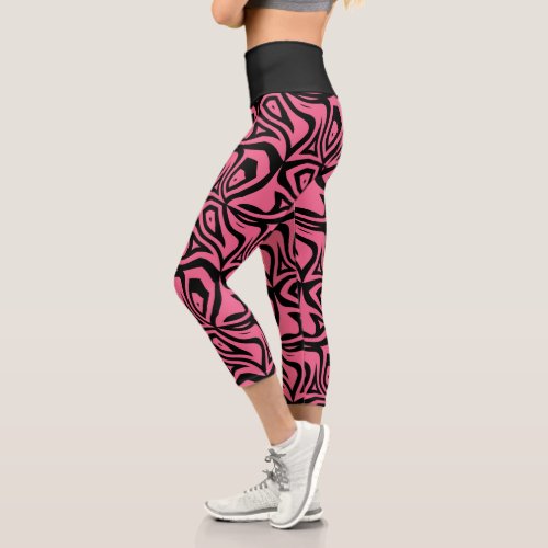 Pink  Black Zebra Stripes Womens Capris Leggings