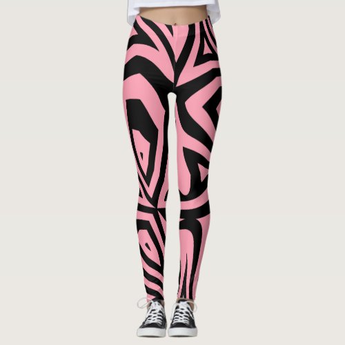 Pink  Black Zebra Stripes Womens Leggings