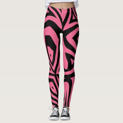 Pink  Black Zebra Stripes Womens Leggings