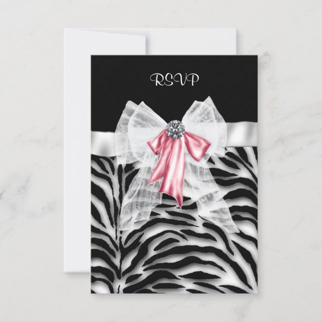 Pink Black Zebra Sweet 16 Birthday Party RSVP (Front)