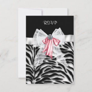 Pink Black Zebra Sweet 16 Birthday Party RSVP Card
