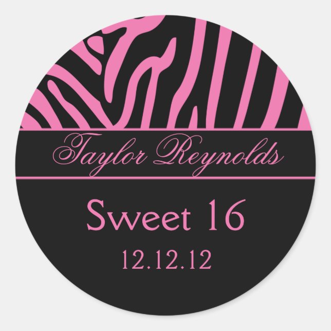 Pink Black Zebra Sweet 16 Sticker (Front)