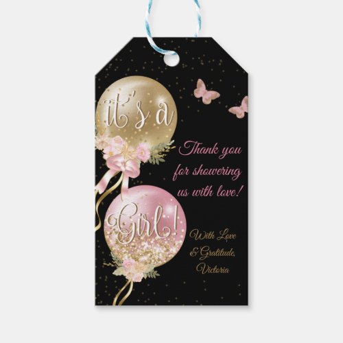 Pink BlackGold Balloons Baby Shower Gift Tags