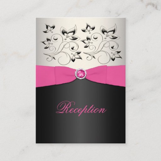 Customizable Pink, Blck, and Silver Reception Enclosure Card Business Card