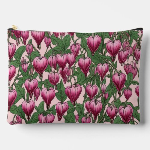 Pink bleeding heart flower pattern accessory pouch