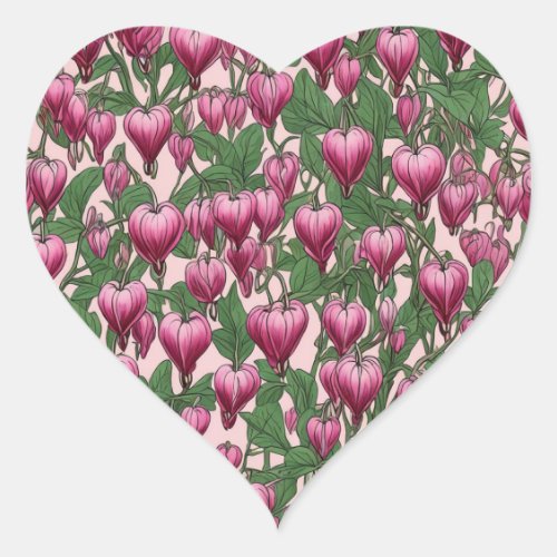 Pink bleeding heart flower pattern heart sticker