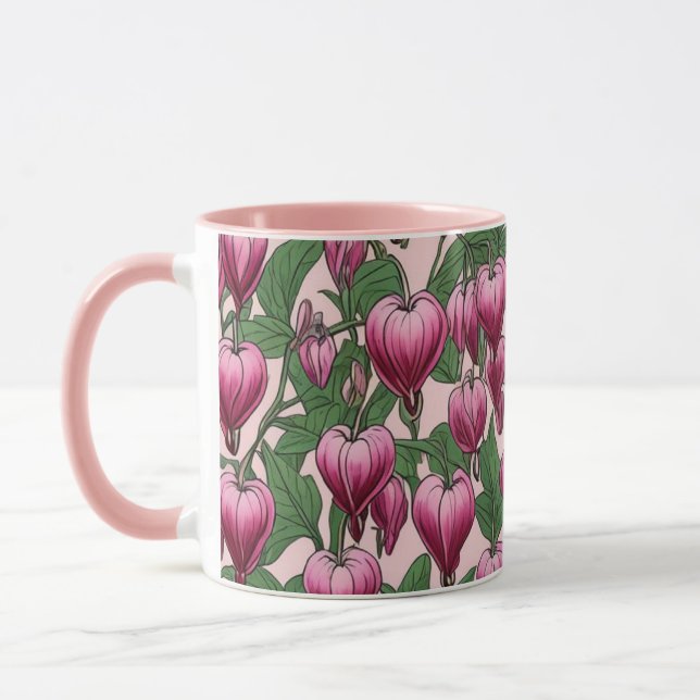 Pink bleeding heart flower pattern mug (Left)