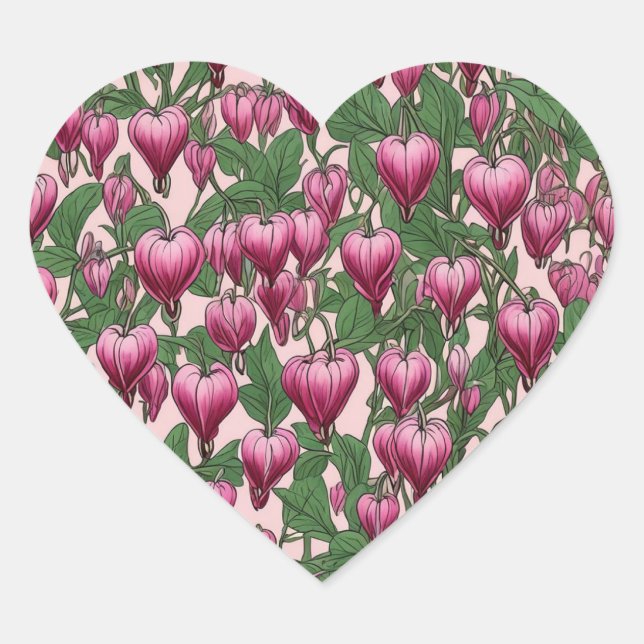 Pink bleeding heart flower pattern sticker (Front)
