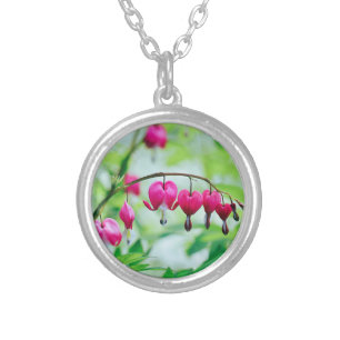 Pink Bleeding heart Flower Silver Plated Necklace