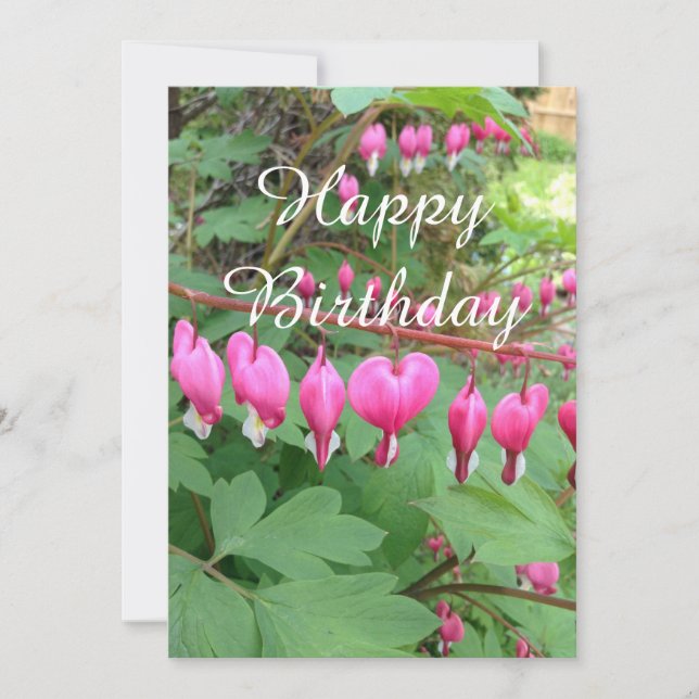 Pink Bleeding Heart Photo Birthday Flat Card (Front)