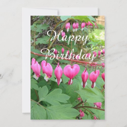 Pink Bleeding Heart Photo Birthday Flat Card