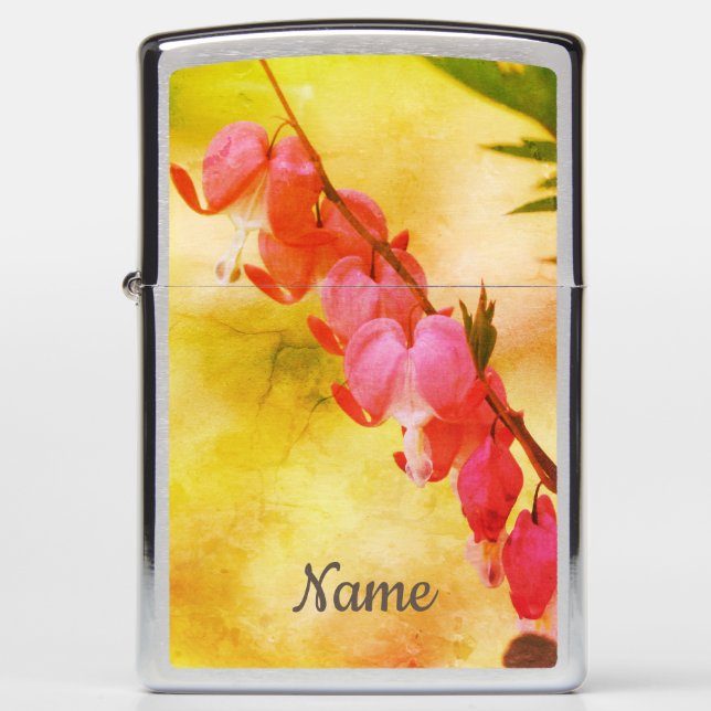 Pink Bleeding Hearts Art Personalized Zippo Lighter (Front)
