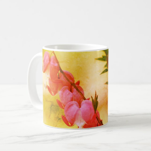 Pink Bleeding Hearts Flower Abstract Personalized Coffee Mug (Front Left)