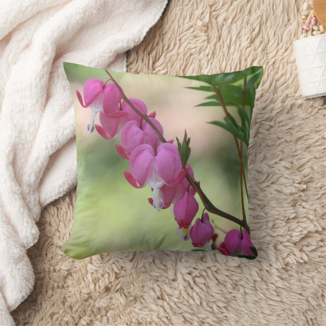 Pink Bleeding Hearts Flower Throw Pillow (Blanket)