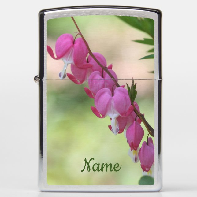 Pink Bleeding Hearts Personalized Zippo Lighter (Front)