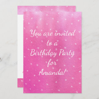 Pink Blends White Stars Birthday Party Invitations