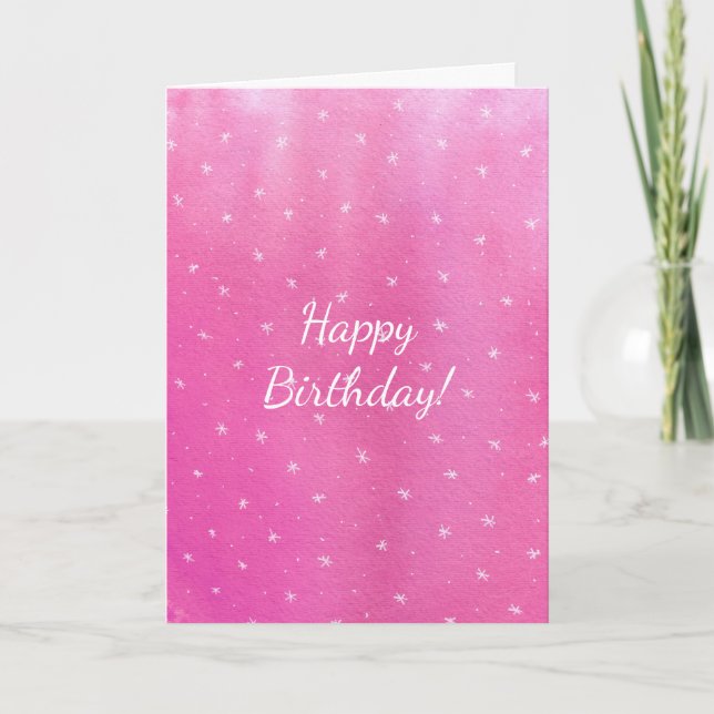 Pink Blends White Stars Happy Birthday Cards (Front)