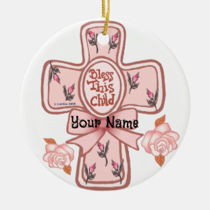 Pink Bless This Child Christian Cross Ornament