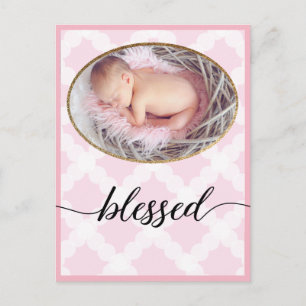 Pink Blessed Script Baby Girl Baptism Photo Postcard
