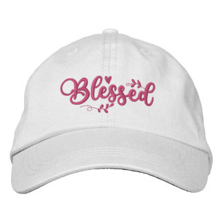 Pink Blessed Script Embroidered Baseball Cap