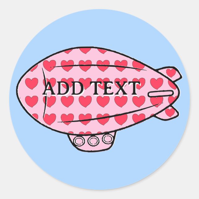 Pink Blimp Balloon Red Heart Pattern Custom Classic Round Sticker (Front)