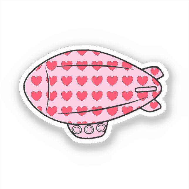Pink Blimp Balloon Red Heart Pattern Custom Sticker (Front)