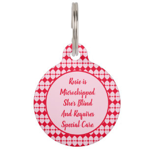 Pink Blind Special Needs Personalized Pet ID Tag