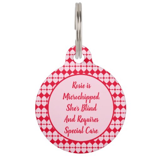 Pink Blind Special Needs Personalized Pet ID Tag
