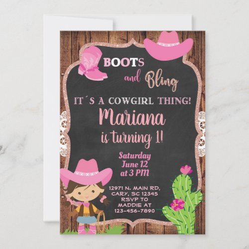 Pink bling cowgirl birthday invitation invitation