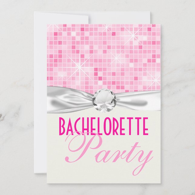 pink bling disco sparkle bachelorette party invitation (Front)
