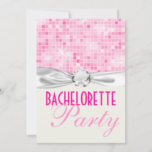 pink bling disco sparkle bachelorette party custom invitations