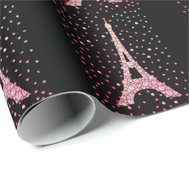 Pink Bling Eiffel Tower Wrapping Paper (Roll Corner)