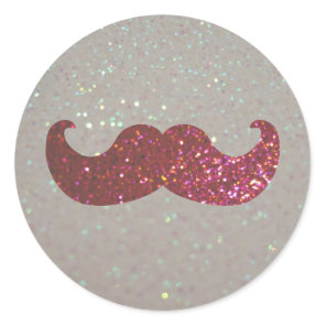 Pink Bling Mustache (Faux Glitter Graphic) Classic Round Sticker