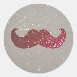Pink Bling Mustache (Faux Glitter Graphic) Classic Round Sticker