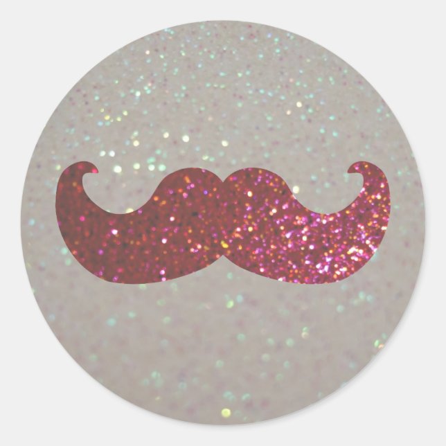 Pink Bling Mustache (Faux Glitter Graphic) Classic Round Sticker (Front)